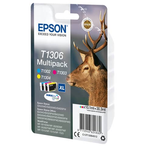 Cartucce inkjet ink pigmentato Cervo T1306 Epson c+m+g Conf. 3 - C13T13064012